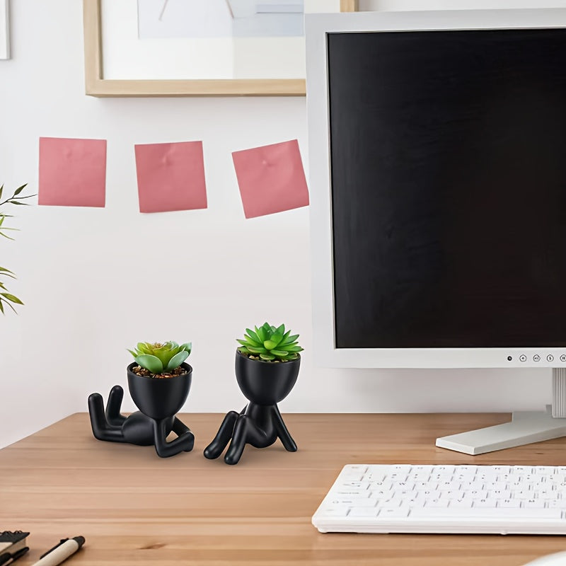 Juego elegante de 2 suculentas artificiales negras, plantas decorativas versátiles para el hogar y la oficina, perfectas para escritorios y baños | Ideal para Halloween, Navidad y Pascua