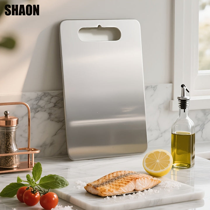 Conjunto de 3 tablas de corte de acero inoxidable SHAON - Tablas de picar para cocina - Platos de titanio de doble cara aptos para lavavajillas para preparación de comidas en exteriores y camping en casa