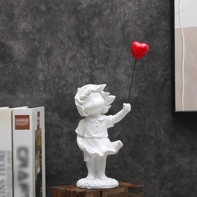 Figura de resina de niña de dibujos animados con globo, objeto decorativo de colección para varios tipos de habitaciones, uso en interiores, no requiere electricidad.