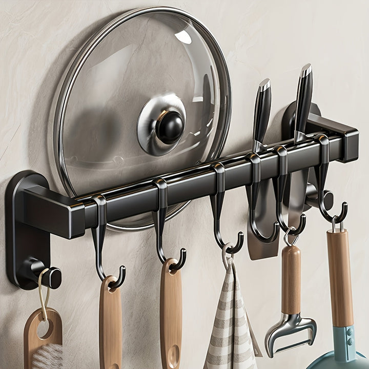 Organizador de Cocina de Acero al Carbono Negro que Ahorra Espacio - Diseño Elegante de Montaje en Pared para Utensilios, Cuchillos y Especias | Fácil Instalación con Adhesivo o Tornillos, No Necesita Tubo Metálico, Accesorios de Cocina, Estante de Pie