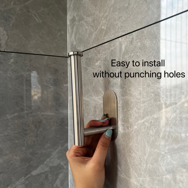 Soporte para papel higiénico de acero inoxidable cepillado plateado, con adhesivo para instalación sin perforaciones, porta rollos de baño montado en la pared, un regalo ideal para Navidad y Halloween