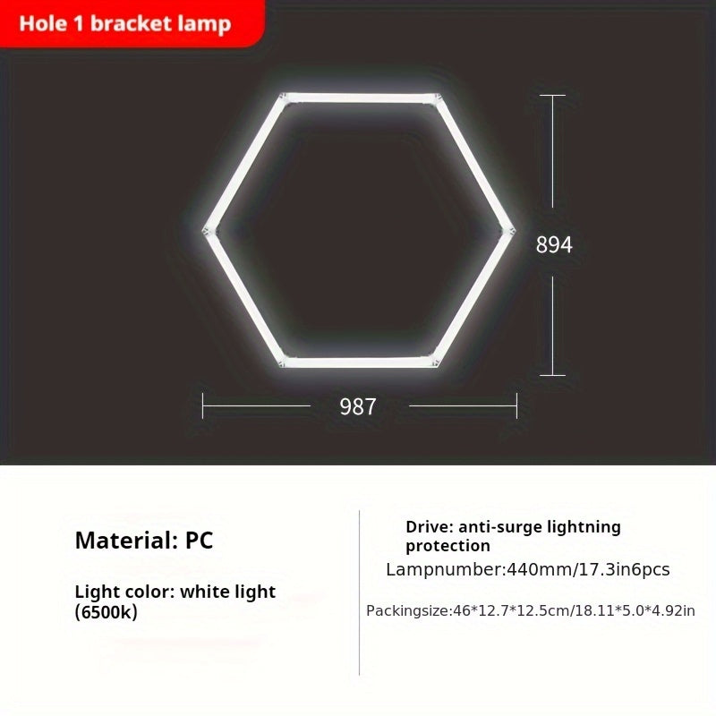 Luz de garaje hexagonal LED, luz comercial super brillante, luz de tubo de forma DIY, luz de techo LED super brillante de rejilla para garaje, centro comercial, peluquería, salón de belleza.