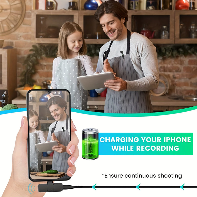 HOOSHU Micrófono inalámbrico de collar para iPhone y otros dispositivos Android, paquete de 2 unidades