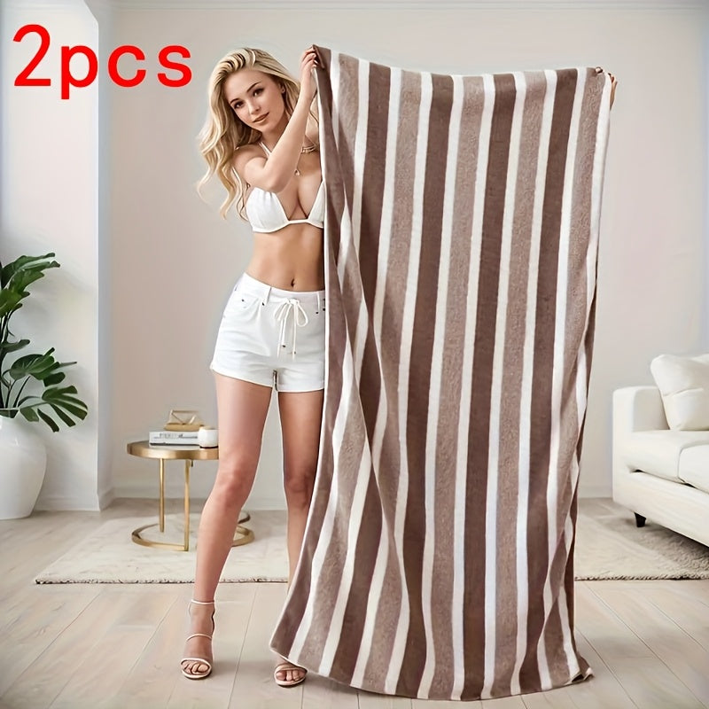 Juego de 2 Toallas de Baño Grandes y Suaves con Cuadros Deluxo, 70.0*140.0 cm, Rayas Anchas Autoadhesivas, Súper Absorbentes y de Secado Rápido, Adecuadas para Uso Diario, Toalla de Ducha, Productos Ideales para el Baño del Hogar