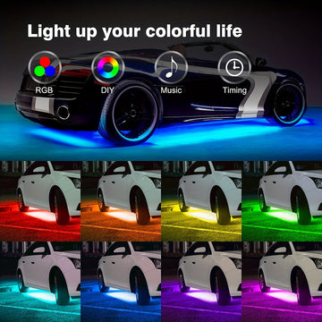 4 piezas de luces LED RGB para coche, luces LED para coche con aplicación, luces de tira de luz inferior para coche con modo de música, kit de luces LED de luz inferior para SUV, camiones, regalo de Navidad