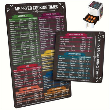 Juego de 2 hojas magnéticas para freidora de aire, accesorios para freidora de aire con tiempos de cocción, guía de referencia rápida en hoja magnética para cocinar y freír