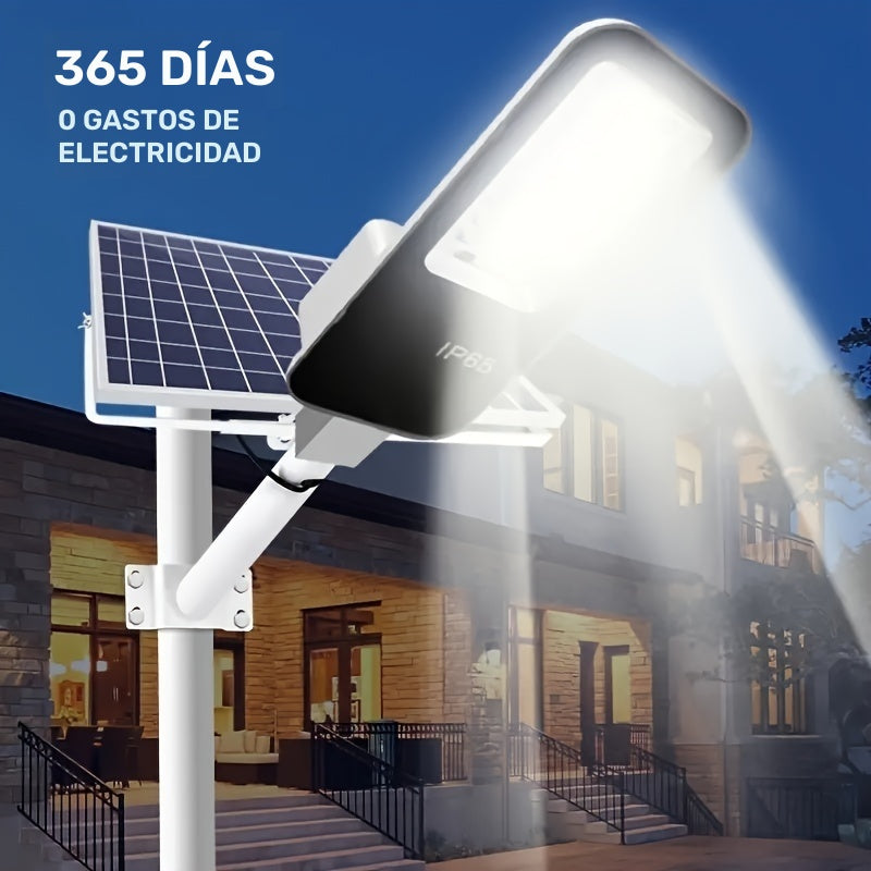 Luz solar exterior, farol solar para exteriores 6500K, luz de seguridad solar con control remoto, desde el atardecer hasta el amanecer, para estacionamientos