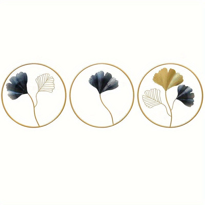 2D Plano, 3 Piezas de Decoración Acrílica Moderna al Estilo Europeo con Ginkgo para Colgar en la Pared sin Marco y Agujeros Pre-perforados para Sala de Estar Dormitorio Guardería Adhesivos Artísticos, 2D Plano
