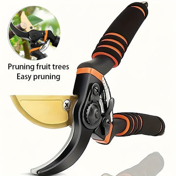 Tenaces de Poda Profesionales de Aleación para Jardín Ultracortantes y Resistentes con Mangos Ergonómicos Negros y Naranjas, Incluyen Mecanismo de Seguridad y Resorte, Ideales para Tareas de Podar y Jardinaje