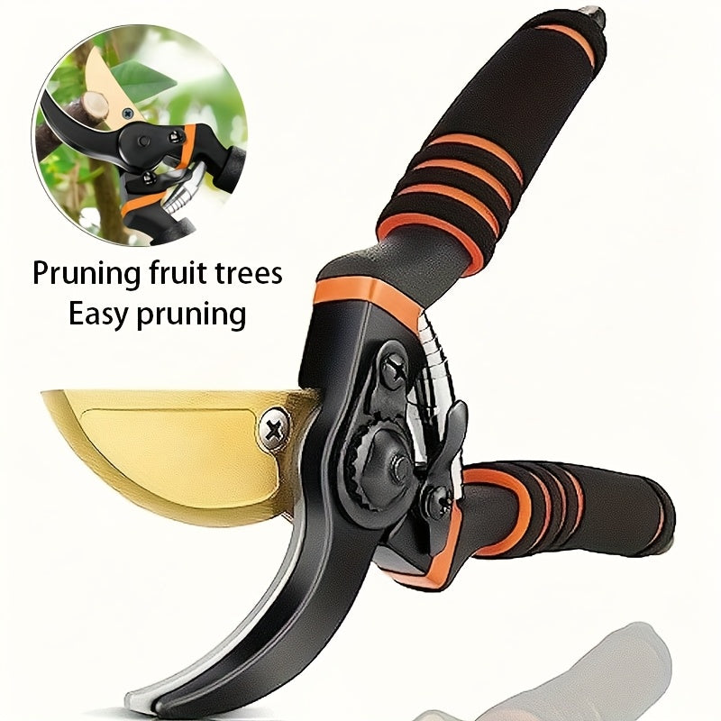 Tenaces de Poda Profesionales de Aleación para Jardín Ultracortantes y Resistentes con Mangos Ergonómicos Negros y Naranjas, Incluyen Mecanismo de Seguridad y Resorte, Ideales para Tareas de Podar y Jardinaje