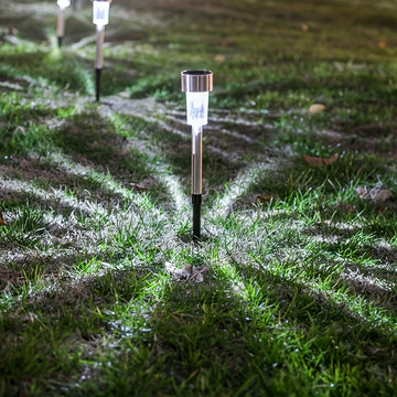 10 luces solares LED para jardín, iluminación exterior de acero inoxidable, para caminos, patios, villas, césped, pasillos, terrazas y entradas, con sensor de luz, montaje semiempotrado, batería de níquel, diseño ahorrador de energía, fácil instalación,