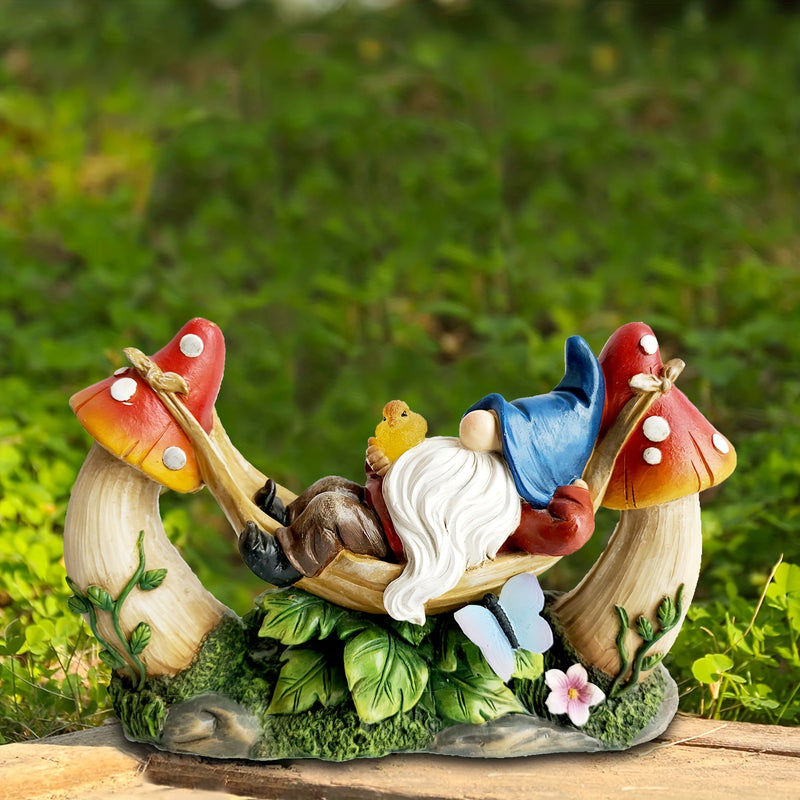 1 Estatua De Gnomo De Jardín Al Aire Libre, Figura De Gnomos Solares Tumbados En Una Hamaca Con Pájaros Y Setas, Decoración De Jardín Al Aire Libre Para Patio, Porche, Regalos De Jardín Para Mamá/abuela/mujer