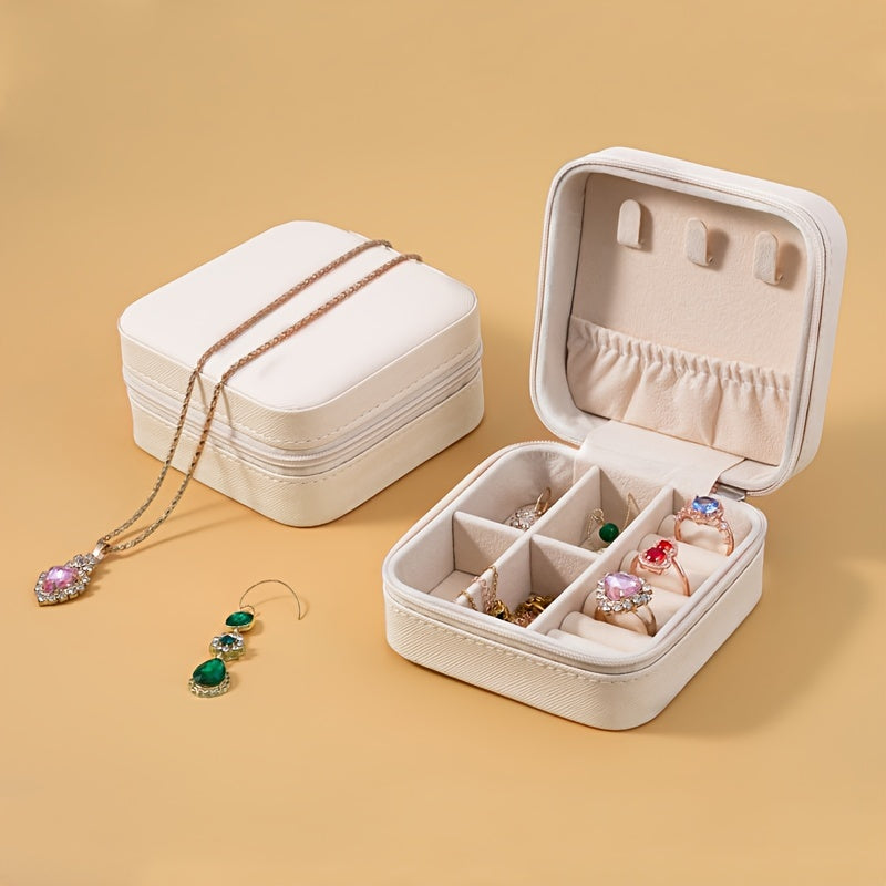 1pc Caja de almacenamiento de joyas portátil, estuche de viaje para pendientes, collar, anillo, caja organizadora de joyas simple, valentine, cajas de joyas