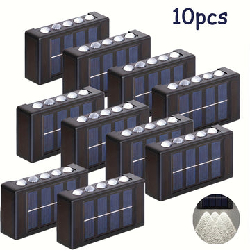 6/8/10pcs Luces de pared de LED alimentadas por energía solar, decoración de pared exterior IP44 con brillo cálido amarillo, ideal para hogar, jardín, valla, patio - Montaje semi empotrado, carcasa de plástico, batería de níquel cargada por energía solar