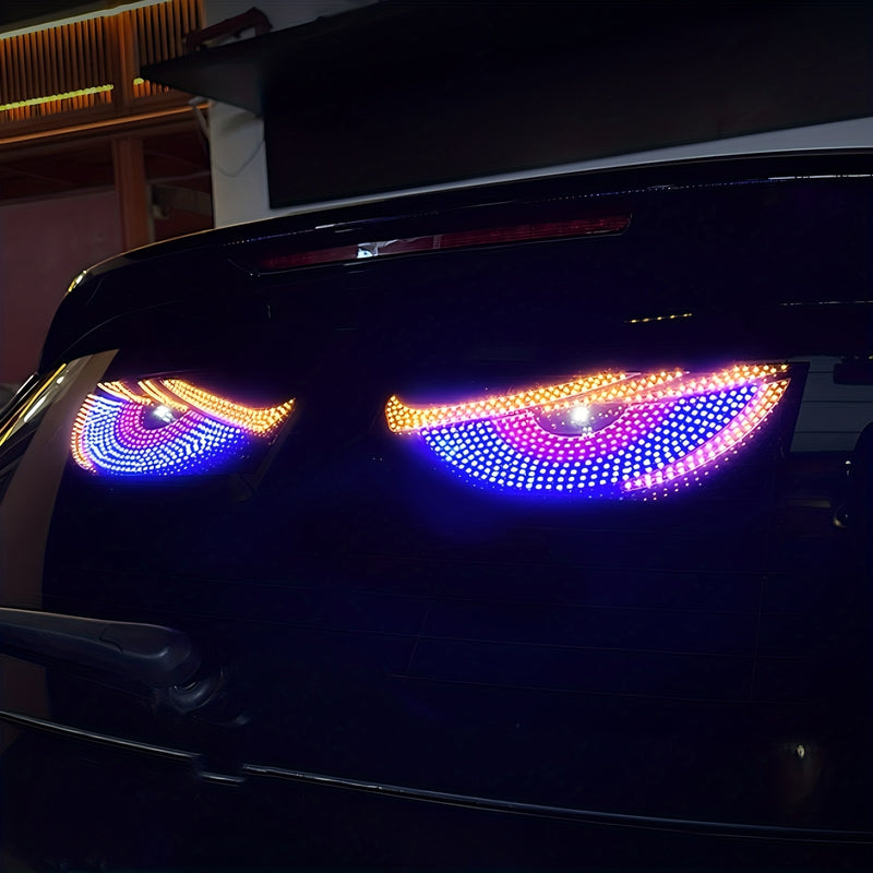 2 piezas de luces LED para retrovisores de coche con ojos del diablo, alimentadas por USB, 11 modos, luces de ambiente para vehículos frescas y elegantes con acentos rojos, azules, verdes, amarillos, rosados y naranjas, ajuste universal para coches, cami