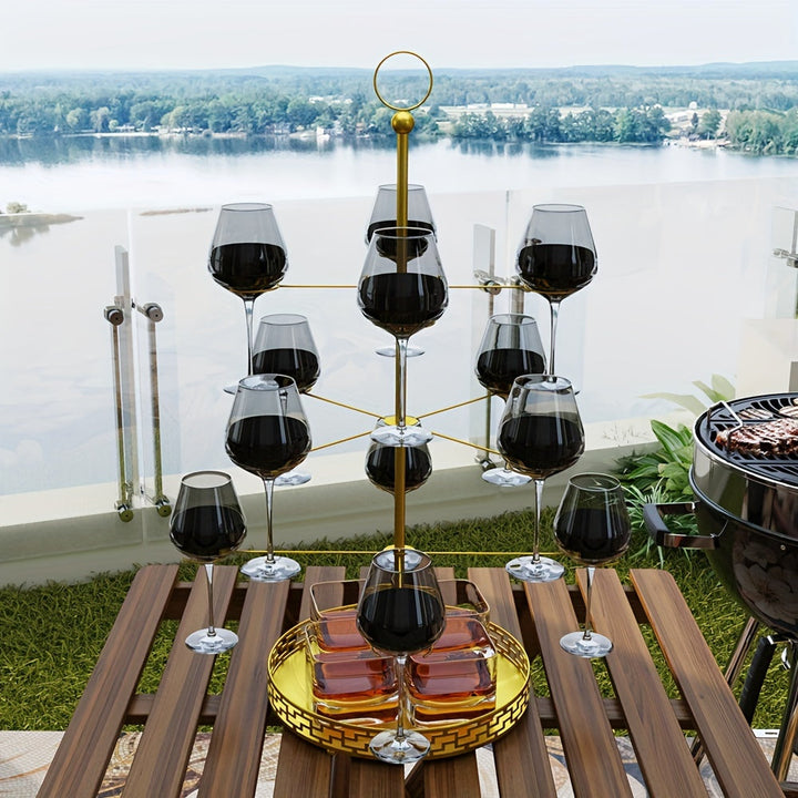 Soporte de hierro colgado para vajilla con bandeja para cocina, bar y restaurante - Acabado barnizado, clasificado para vajilla, estantería colgante de decoración para el hogar para fiestas y banquetes, 1 juego