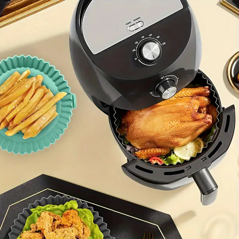 Almohadilla de silicona para freidor de aire de 8 pulgadas - Plegable, reutilizable, resistente al calor, bandeja de hornear adecuada para freidores de aire, fácil de limpiar, antiadherente, apta para horno y microondas, ideal para cocina y horneado en c
