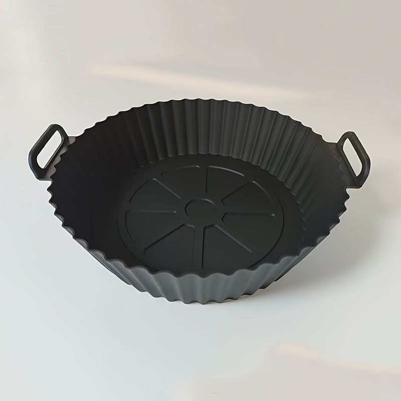1 pieza de 8 pulgadas de forro de silicona para freidor de aire con diseño 3D - Reciclable, no adhiere, inserto de cesta resistente al calor (450°F), bandeja de hornear plegable para almacenamiento fácil, se adapta a la mayoría de los freidores de aire -