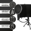Escudo aislante para micrófono de estudio con trípode, espuma absorbente de alta densidad para filtrado vocal, escudo de sonido plegable para micrófono condensador, ideal para música, podcasts, canto y transmisiones, equipo de grabación | Diseño plegable
