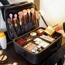 1pc Estuche Organizador de Maquillaje Impermeable de Gran Capacidad con Compartimentos Ajustables, Porta Brochas Desmontable y Espejo, Múltiples Bolsillos para Viajes, Uso Diario y Profesional