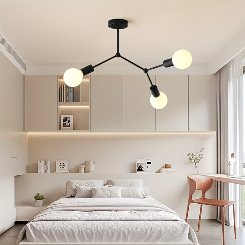 1 lámpara colgante negra con base para tres bombillas E27, ideal para sala, dormitorio o techo (sin bombillas incluidas)