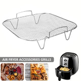 1pc Estantería de acero inoxidable para freidora de aire, accesorio de parrilla multiusos para freidora de aire, horno, microondas, soporte de cocina para cocción saludable