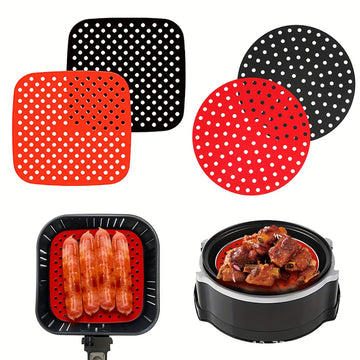 1pc Revestimiento de Silicona Reutilizable para Freidora de Aire - Fácil de Limpiar, Alfombrilla Antiadherente en Rojo y Negro, Perfecto para Cocinar Saludable, Compatible con la Mayoría de Freidoras de Aire, Accesorios para Freidora de Aire