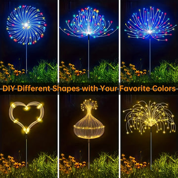 4 luces solares LED para jardín con efecto de fuegos artificiales, 8 modos, 240/320 LED, decoración festiva para patios, cafés, campamentos, Navidad y San Valentín, luces navideñas | Creador de ambiente festivo, luces solares para exteriores