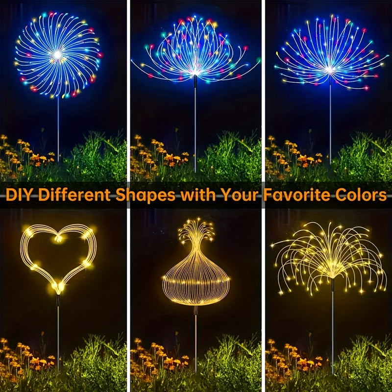 4 luces solares LED para jardín con efecto de fuegos artificiales, 8 modos, 240/320 LED, decoración festiva para patios, cafés, campamentos, Navidad y San Valentín, luces navideñas | Creador de ambiente festivo, luces solares para exteriores