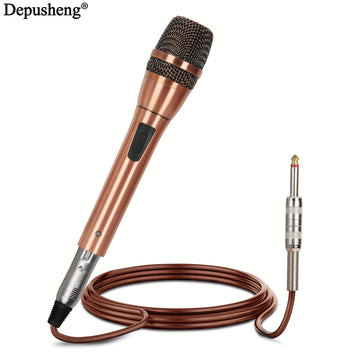 Micrófono dinámico Depusheng C7, profesional, unidireccional, con bobina móvil, micrófono de mano con cable, enchufa y juega, sin batería, con enchufe de 6,35 mm, para grabación de canto familiar profesional, transmisión - Material metálico