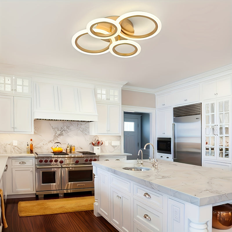 1 pieza de Luces de Techo LED con 4 Anillos, Aparatos de Luz de Techo LED Modernos, Luz Cálida, Instalación en Techo Metálico con Clips Desmontables, Adecuado para Cocina, Dormitorio, Sala de Estar, Lavandería - Incluye Herrajes de Montaje