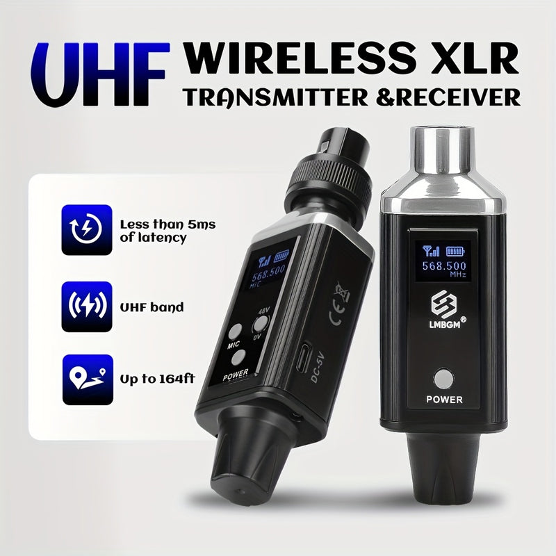 Sistema de micrófono inalámbrico profesional UHF con recarga USB, ganancia de audio incorporada, sonido HD sin pérdida, cambio de una sola tecla, 48V/0V, conector XLR, diseño compacto para micrófonos de condensador y bobina móvil, micrófono para grabació