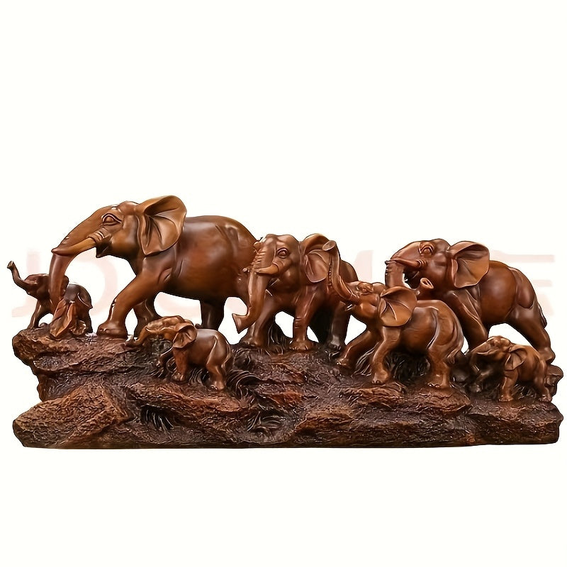 Adorno de Grupo de Elefantes Auspiciosos, Decoración Artesanal Perfecta para la Entrada, Adecuado para Sala de Estar, Mueble de Televisión, Armario de Vinos, Oficina, Regalo de Adornos de Elefante para Inauguración de Casa - 1 pieza