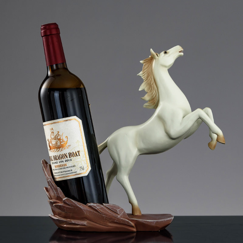 Soporte de vino de caballo dorado elegante - Soporte de exhibición moderno y minimalista de resina para botellas de vino tinto, decoración de mesa lujosa con diseño intrincado, perfecto para el hogar o la oficina, decoración de vino.