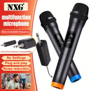 Microfono Inalámbrico NXG de Mano con Reducción de Ruido y Control de Volumen, Modo Doble Profesional UHF para Karaoke, Actuaciones en Iglesias y Reuniones, Alimentado por USB o Batería (2 Canales)