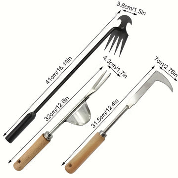 Juego de 3 piezas de acero inoxidable para eliminar malezas, manual, con herramienta de jardinería en forma de L, para eliminar moho de ladrillos y limpiar el borde de la hierba. Herramientas de jardinería duraderas.