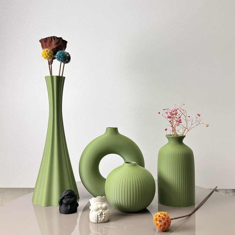 4 piezas de jarrones artísticos de color verde oliva - Jarrones de flores modernos y bohemios de plástico para el hogar, oficina y decoración de entrada - Jarrones redondos en tonos de verde y blanco, decoración del hogar