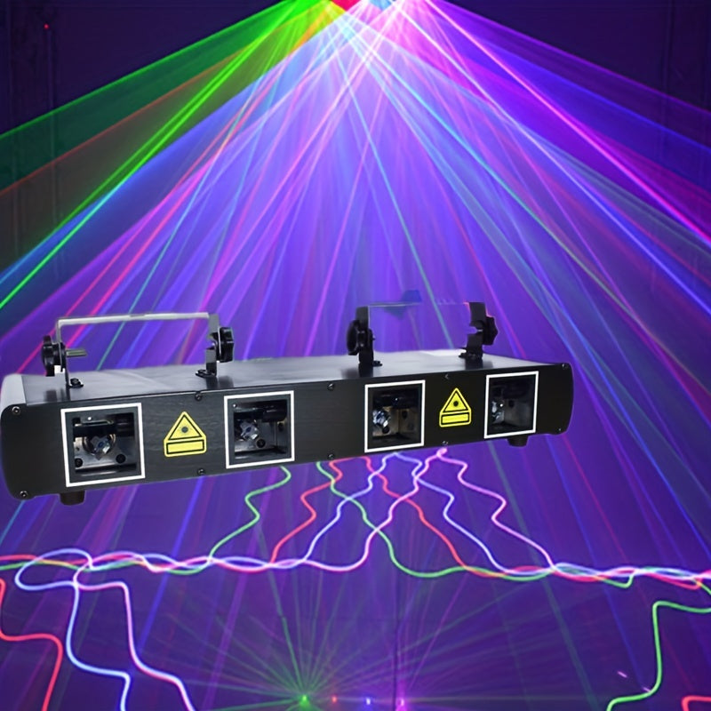 Luz de escenario LED RGBY controlada por DMX con 4 efectos de haz, luces de música activadas por sonido, sistema de luz láser de metal autosoportante, acabado al óleo, con enchufe de EE. UU., para DJ, discoteca, fiestas de baile, cumpleaños, bar, escenar