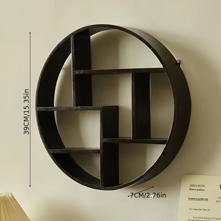 Estantería de Pared de Madera al Estilo Chino Vintage - Exhibición de Almacenamiento Abierto para Salón de Peluquería, Estante de Vino y Más