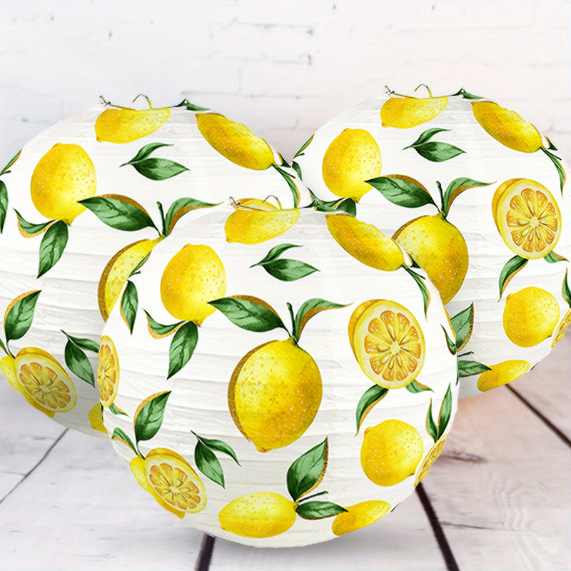 Faroles de papel con diseño de limón, juego de 3 - Faroles decorativos vibrantes con estampado de cítricos frescos - Decoración refrescante para eventos en el jardín, cocina y fiestas de invierno