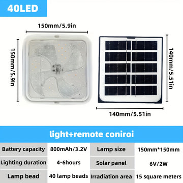 Luz LED de techo solar, 40-84 LED cuadrada con control remoto inteligente, iluminación general para interiores, regulable, fácil de instalar, ideal para cocina, dormitorio u oficina