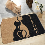'-1pc Felpudo de Bienvenida con Patrón de Gato, Poliéster Antideslizante Fácil de Limpiar Alfombra de Entrada Adecuada para Baño Cocina Comedor Sala de Estar Dormitorio, Jardín