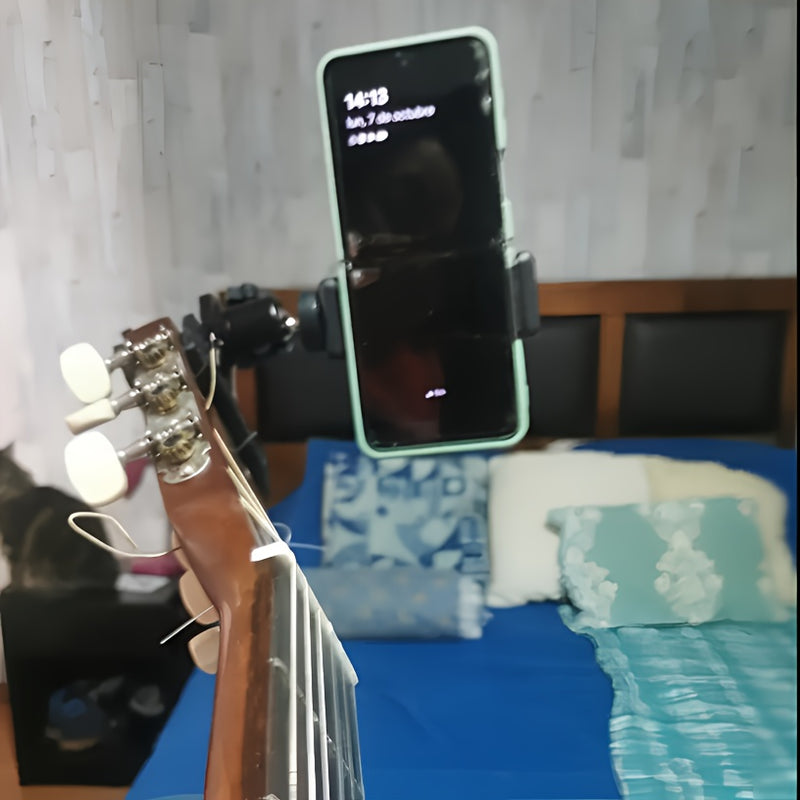 Soporte para guitarra y micrófono Vocaloid - Soporte giratorio ajustable para teléfono con agarre antideslizante, configuración de vlogging y selfies sin manos para instrumentos de mano derecha/izquierda, no requiere energía, accesorios para guitarra, ac
