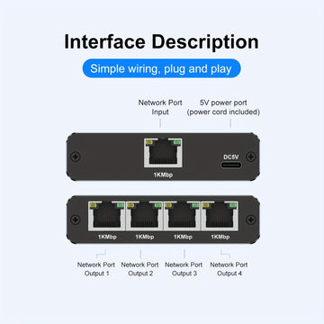 Divisor de Ethernet Gigabit de alta velocidad 1 a 4, 1000 Mbps, alimentado por USB, distribuidor de cable de red, extensión LAN RJ45 para cables Cat8/7/6/5e/5, control fácil con botón, plug and play