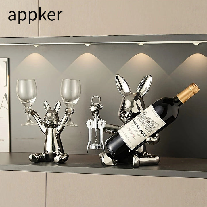 Estante de vino de oso de dibujos animados de terracota Appker con abridor de botellas integrado, exhibición de almacenamiento decorativo de cerámica para la sala de estar, decoración de cocina de bar en casa