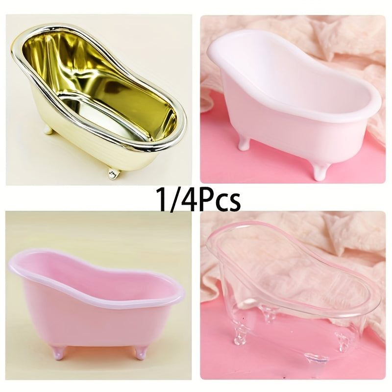 1/4pcs Caja de Almacenamiento Creativa para Cosméticos en Forma de Bañera Pequeña Caja de Almacenamiento de Plástico para Brochas de Maquillaje Caja de Almacenamiento de Escritorio Mini de Tamaño Pequeño