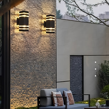 1 ud., Lámpara de Pared Exterior Negra Simple, Sin Fuente de Luz, Doble Cabeza 2-Niveles, Iluminación Arriba y Abajo de 6 Niveles, Base E27 para Bombilla, Carcasa Plástica IP55, Lámpara Cuadrada Montable en la Pared, Adecuada para Patio, Puerta Principal