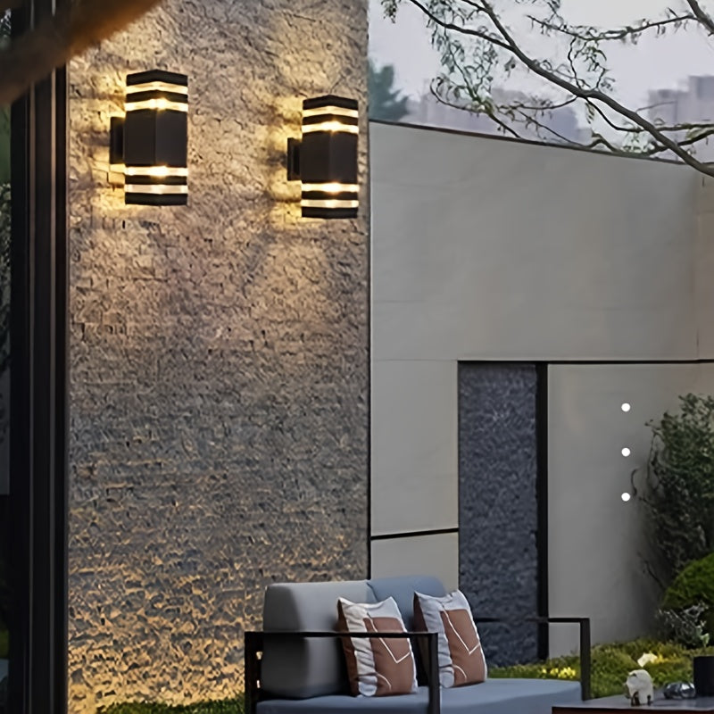1 ud., Lámpara de Pared Exterior Negra Simple, Sin Fuente de Luz, Doble Cabeza 2-Niveles, Iluminación Arriba y Abajo de 6 Niveles, Base E27 para Bombilla, Carcasa Plástica IP55, Lámpara Cuadrada Montable en la Pared, Adecuada para Patio, Puerta Principal
