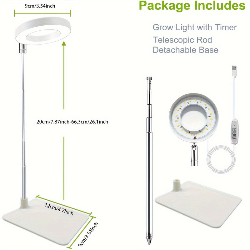 Luz de Cultivo LED Ajustable con Espectro Completo, Alimentada por USB, Anillo de 4 Cabezas para Plantas de Interior y Suculentas - Incluye Temporizador Automático (2/4/8 H)