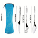 Juego de 3 piezas de cubiertos portátiles, cuchillo, tenedor y cuchara de acero inoxidable con estampado, para camping, barbacoa y uso familiar, incluye bolsa